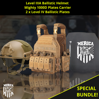 [Exclusive Bundle] Level IIIA Ballistic Helmet + Level IV Ballistic Plates + Mighty 1000D Plates Carrier